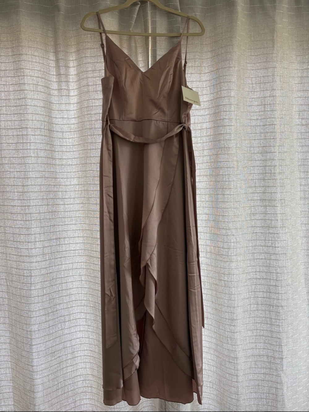 Showpo TREASURING YOU WRAP MIDI DRESS IN MOCHA SATIN